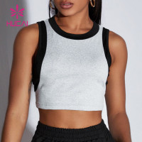 Women Contrast Color Elastic Fake Two Pieces China Manufacturer Custom Crop Top