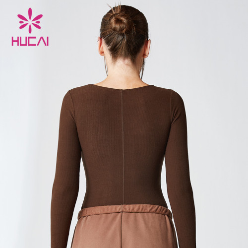 Cardigan Zipper Design Long Sleeve T Shirts Female Hucai Sportswear Manufacturer