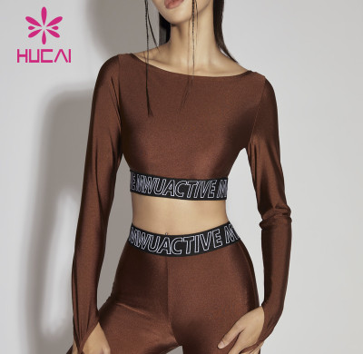 High stretch fabric Design Long Sleeve T Shirts Female Hucai Sportswear Manufacturer