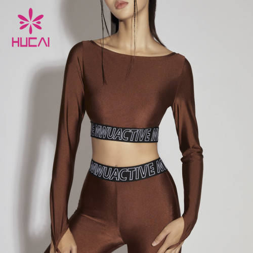 High stretch fabric Design Long Sleeve T Shirts Female Hucai Sportswear Manufacturer