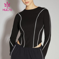 Hem "U" Shape Design Long Sleeve T Shirts Female Hucai Sportswear Manufacturer