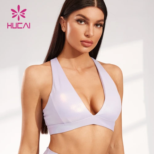 Dazzling Pearlescent Fabric Design Sports Bra Women China Manufacturer