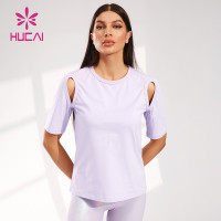 Sleeve Clip Hollowed Out Design T Shirts Female Hucai Sportswear Manufacturer