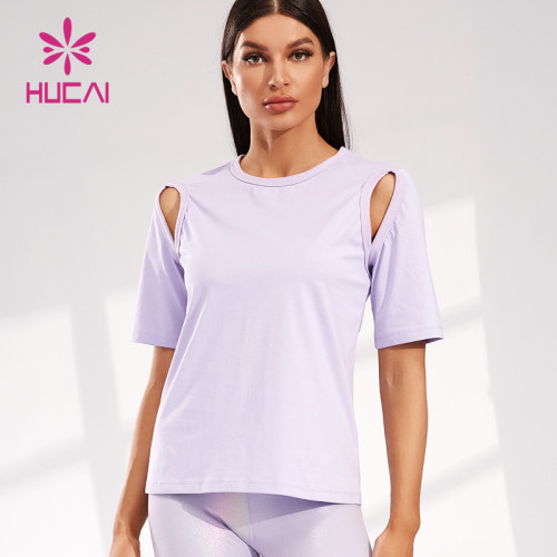 Sleeve Clip Hollowed Out Design T Shirts Female Hucai Sportswear Manufacturer