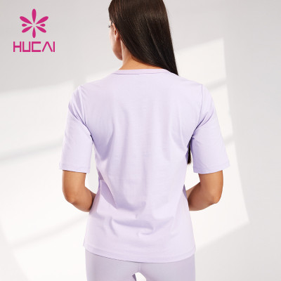 Sleeve Clip Hollowed Out Design T Shirts Female Hucai Sportswear Manufacturer