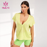 Ultra Deep "V" Neck Type Short Sleeve T-shirt Hucai Sportswear Manufacturer