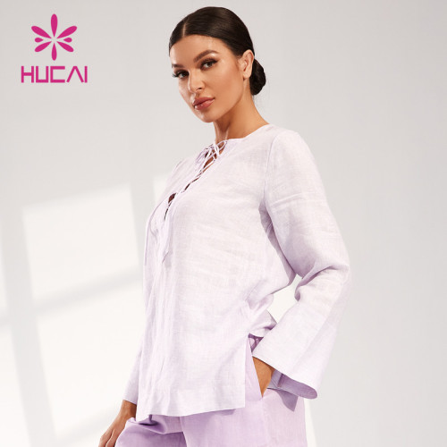 Front Collar Binding Design T Shirts Female Hucai Sportswear Manufacturer
