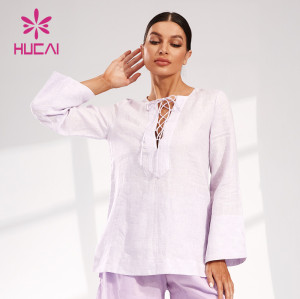 Front Collar Binding Design T Shirts Female Hucai Sportswear Manufacturer