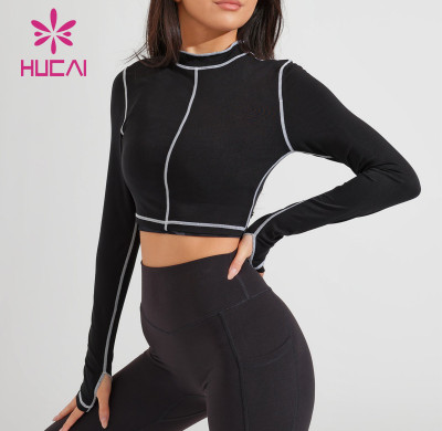 Stitch Design Long Sleeve T Shirts Female Hucai Sportswear Manufacturer