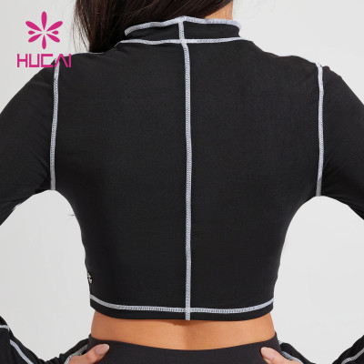 Stitch Design Long Sleeve T Shirts Female Hucai Sportswear Manufacturer