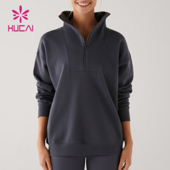 HUCAI ODM Custom High Neck Hoodies 1/2 Zipper Sports Top Manufactured In China