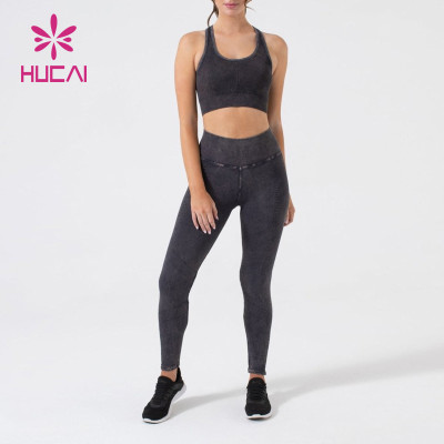 HUCAI Custom Logo Outfits Yoga Set Lettered Ribbon Women Workout Clothes Supplier