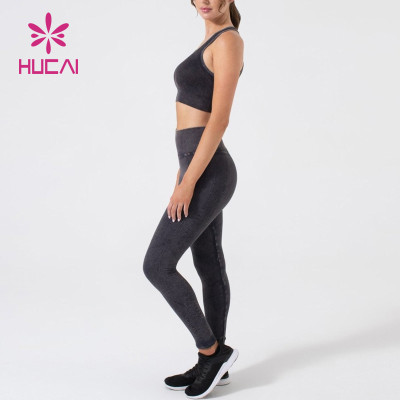 HUCAI Custom Logo Outfits Yoga Set Lettered Ribbon Women Workout Clothes Supplier