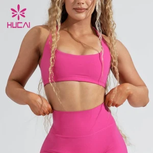 Hucai Odm Wholesale Shoulder Strap Overlay Criss Cross Yoga Sports Bras Manufacturer