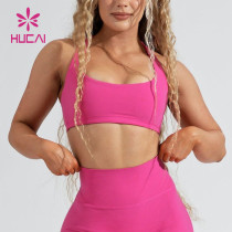Hucai Odm Wholesale Shoulder Strap Overlay Criss Cross Yoga Sports Bras Manufacturer