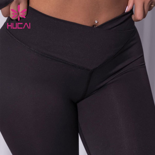 HUCAI Fashion "V" Waist Design Flared Pants China Megaphone Yoga Leggings Supplier