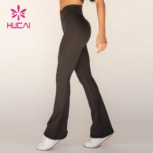 HUCAI Fashion "V" Waist Design Flared Pants China Megaphone Yoga Leggings Supplier