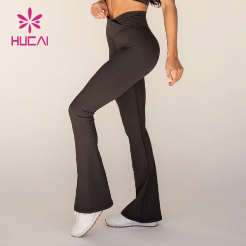 HUCAI Fashion "V" Waist Design Flared Pants China Megaphone Yoga Leggings Supplier