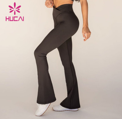 HUCAI Fashion "V" Waist Design Flared Pants China Megaphone Yoga Leggings Supplier