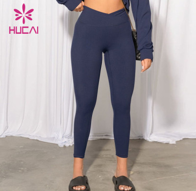 HUCAI Great Quality "V" Waist Design Flared Pants China Knit Yoga Leggings Supplier