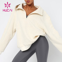 HUCAI Private Label 'V' Neck Hoodies 1/2 Zipper Sports Top China Clothes Factory