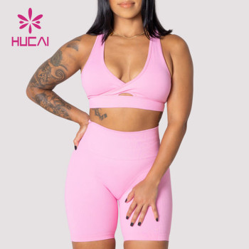 Hucai ODM Front Kink Design Yoga Wear Racer Back Sports Bras China Clothes Factory