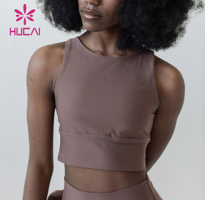 Hucai Fashion Back Hollow Design Crop Top Plain Color Sports Bras China Clothes Factory