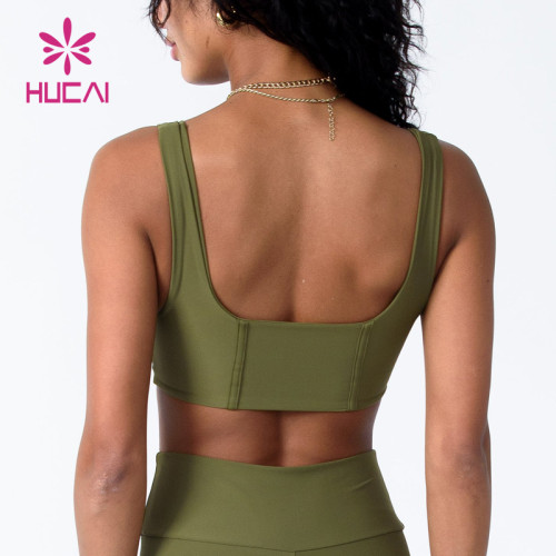 HUCAI Hot Sale Square Neck Design Yoga Wear Braided Belt Sports Bras China Clothes Factory