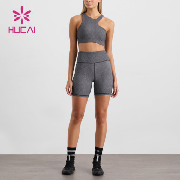 Hucai New Design Oblique Cross Strap Ribbed Fabric Yoga Sports Bras Premium Quality