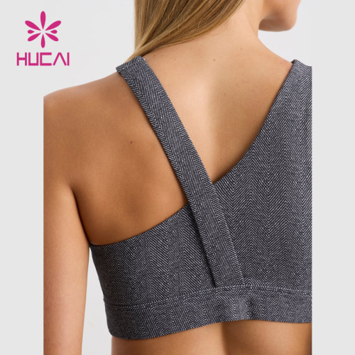 Hucai New Design Oblique Cross Strap Ribbed Fabric Yoga Sports Bras Premium Quality