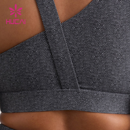Hucai New Design Oblique Cross Strap Ribbed Fabric Yoga Sports Bras Premium Quality