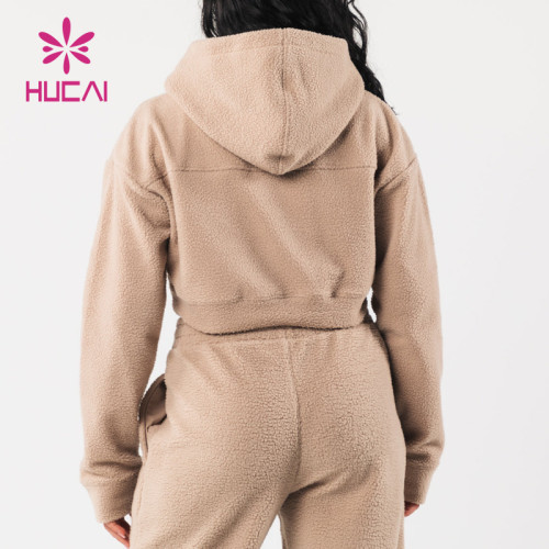 HUCAI ODM Polar Fleece Hoodie For Women Crop Top Sportswear China Clothes Factory