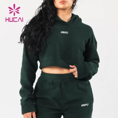 HUCAI ODM Polar Fleece Hoodie For Women Crop Top Sportswear China Clothes Factory