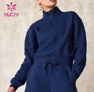 HUCAI Private Label High Neck Hoodies 1/3 Zipper Sports Top China Manufacturer
