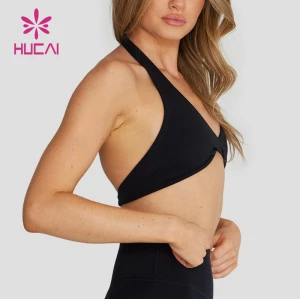 HUCAI Hot Sale Yoga Strapless Front Kink Design Around The Neck  Sports Bras Premium Quality
