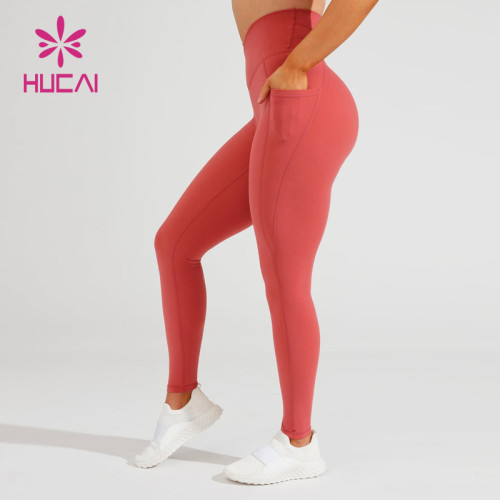 HUCAI Custom Butt Lift Hight Waist Leggings Custom Women Yoga Clothing With Pocket Manufacturer