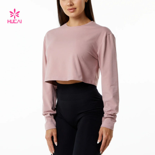 HUCAI Custom Long Sleeve T Shirts breathable Fabrics Female ODM Gymwear Manufacturer