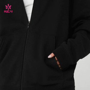 HUCAI Custom Heavy Weight Full Zip Hoodie Warm Black Premium Fabric Jackets Manufacturer