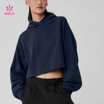 HUCAI Custom Navy Loose Hoodies Stylish Women Cozy and Lazy Hoodies China Supplier