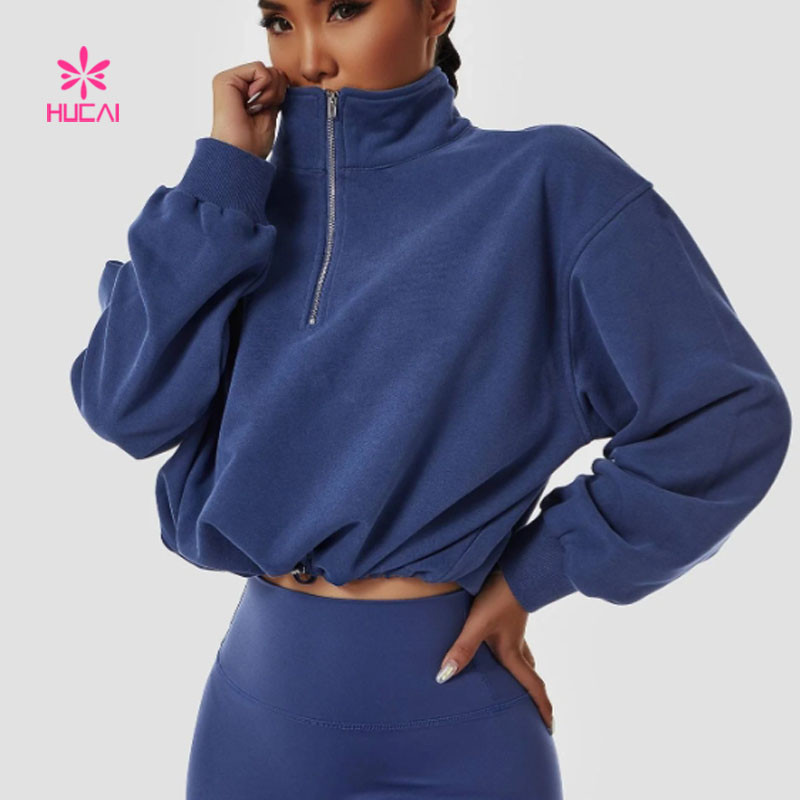 HUCAI Custom Half-Zip Pullover Sweatshirt Relaxed Fit for Women 2024 China Supplier
