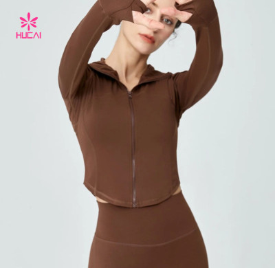 HUCAI OEM Full-Zip Crop Hoodie With Thumb Holes Leisure Athletic Sport Clothing