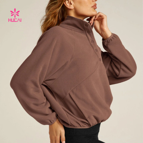 HUCAI OEM Super-Comfy Fleece Pullover Sweatshirt Zipper pockets Custom Activewear