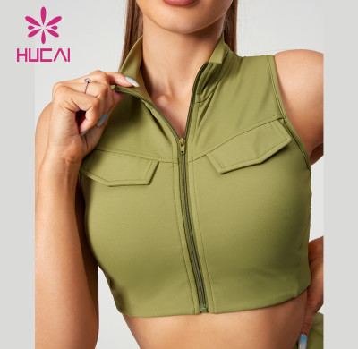 HUCAI New Workwear-style Zipper Yoga Bras High-Neck Design China Activewear Manufacturer