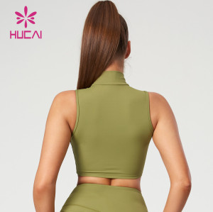 HUCAI New Workwear-style Zipper Yoga Bras High-Neck Design China Activewear Manufacturer