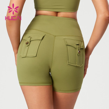 HUCAI Classic Workwear-style Yoga Shorts Distressed Metal Decorative Buckles Manufacturer