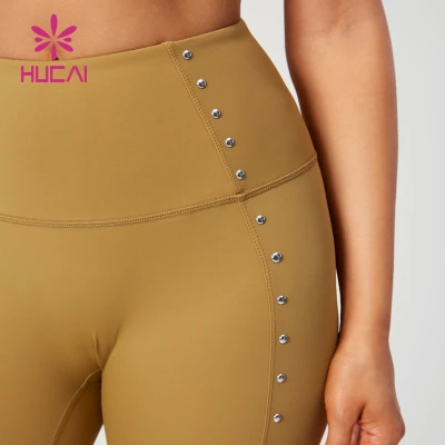 HUCAI Chic Mid-high Waisted Yoga Leggings Butt Lift Rivet Hot Drilling China Manufacturer