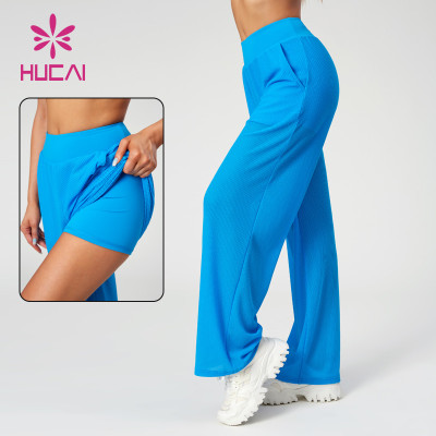 HUCAI Fashionable 2 in 1 Sports Pants Outside Mesh Fabric and Insight Tight Shorts 2024 Manufacturer