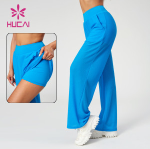 HUCAI Fashionable 2 in 1 Sports Pants Outside Mesh Fabric and Insight Tight Shorts 2024 Manufacturer