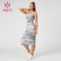 HUCAI Tie-dye Cotton Dress Women Ribbed Fabric Digital Printing Custom Sportswear