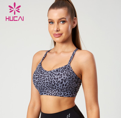 HUCAI Fashionable Leopard Print Yoga Bras Hollow Overlapping Drawstring Design Manufacturer